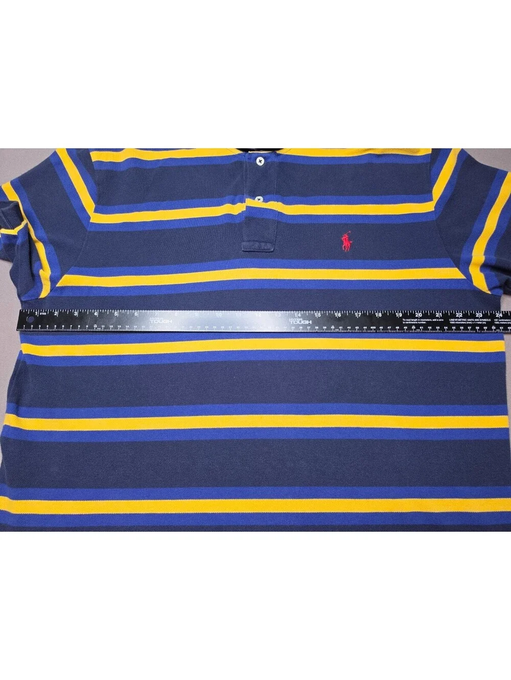 Polo Ralph Lauren Mens XL Striped Polo Shirt Navy Blue Yellow Red Pony Cotton